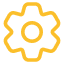 A bold, yellow gear icon, symbolizing settings or mechanical concepts. The image conveys simplicity and functionality.