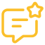 A yellow speech bubble with horizontal lines and a star on top right, symbolizing communication and rating. Minimalist and modern.